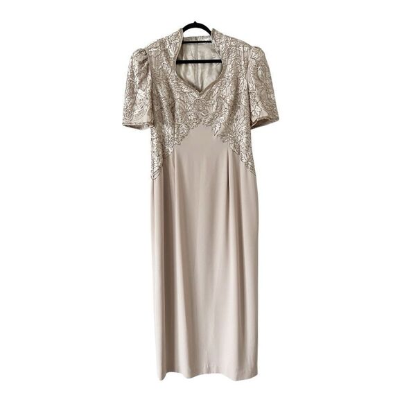Macis Womens Sweetheart Neckline Beige Beaded Formal Maxi Dress Size 16 - Picture 1 of 9